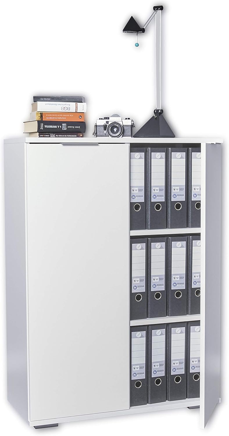 Kommode Weiß Ordnerschrank Aktenschrank 80,2 x 109,5 x 35 Schrank für Ordner Mehrzweckschrank Bücherschrank Büromöbel Kombinierbar Allzweckschrank Vorratsschrank Büro Möbel