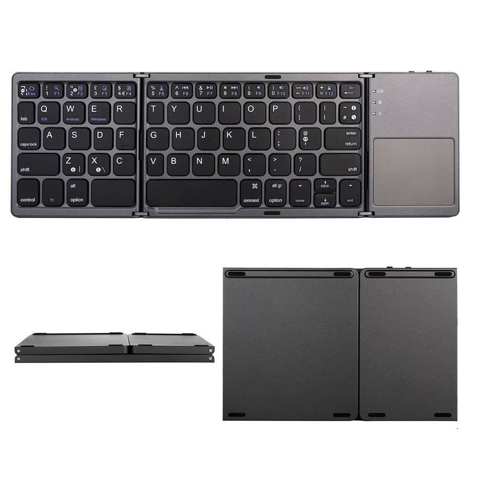 Faltbare Mini Bluetooth Tastatur Keyboard (QWERTY) mit Touchpad für Macbook / Laptop / Notebook / Tablet / Smartphone - Schwarz