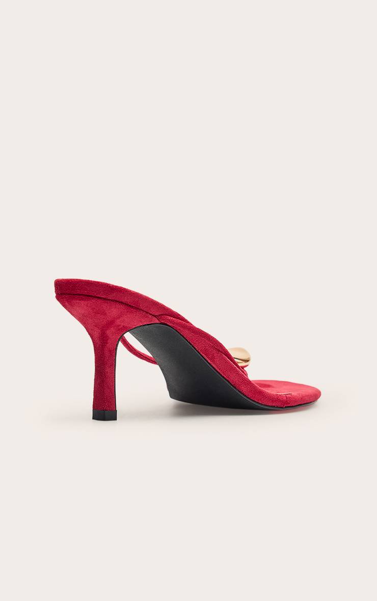 Rouge Profond Mules À Talons Tong Avec Finition Dorée