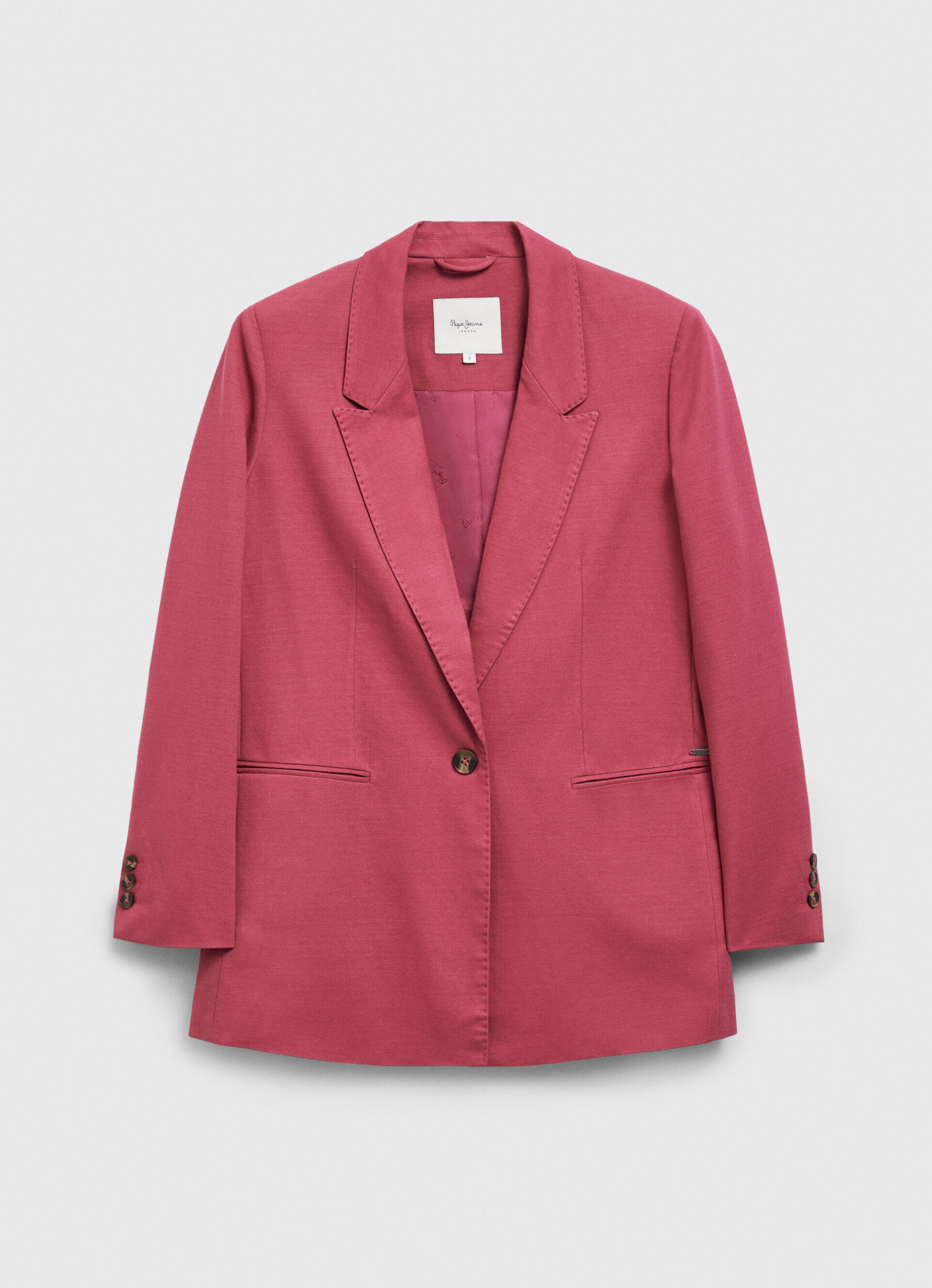 Blazer liso com ombreiras - rosa blush escuro