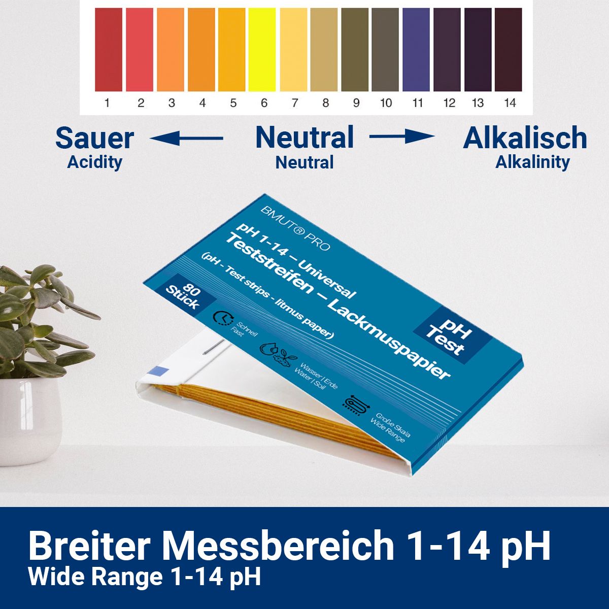 BMUT pH-Wert 1-14 Teststreifen Lackmuspapier