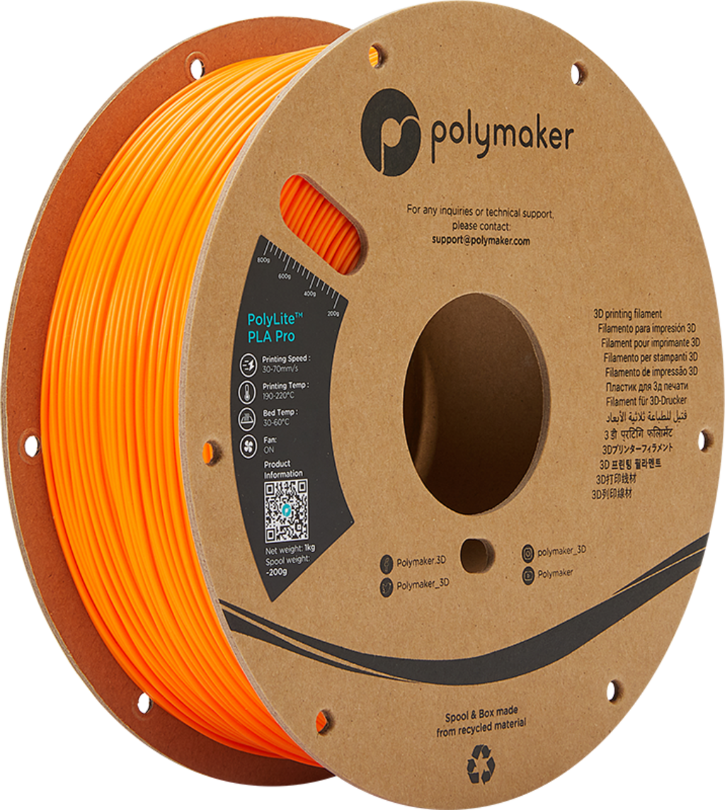 Polymaker  PolyLite PLA PRO Orange, 1,75 mm (1.000 g)    PLA Filament mit exzellenten Eigenschaften für FDM Drucker