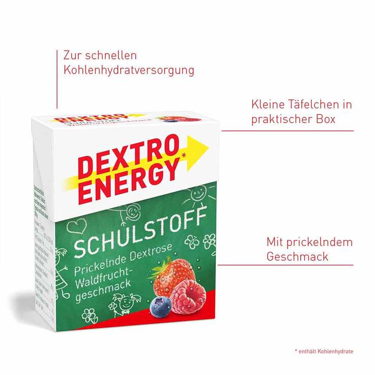 Dextro Energy Schulstoff Waldfrucht Täfelchen, 50 g