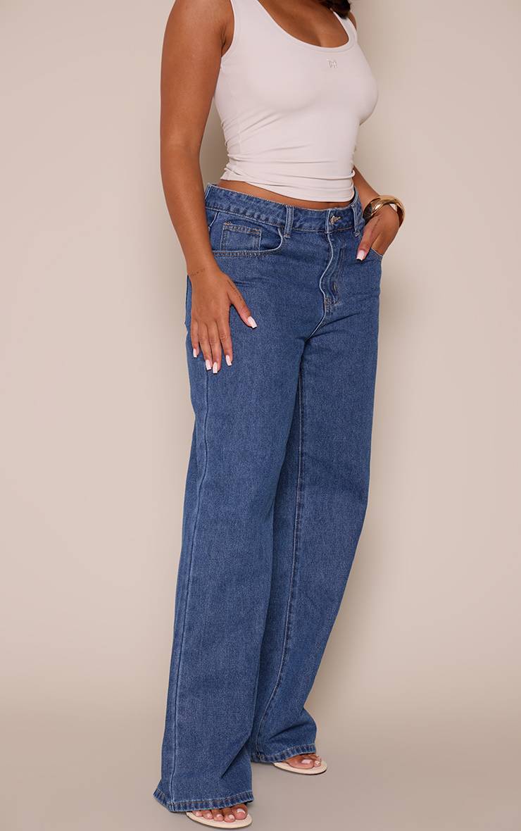 Indigo Blue Wash Jean En Denim Large Indigo Délavé Taille Basse Imprimé Graphique Délavé Shape