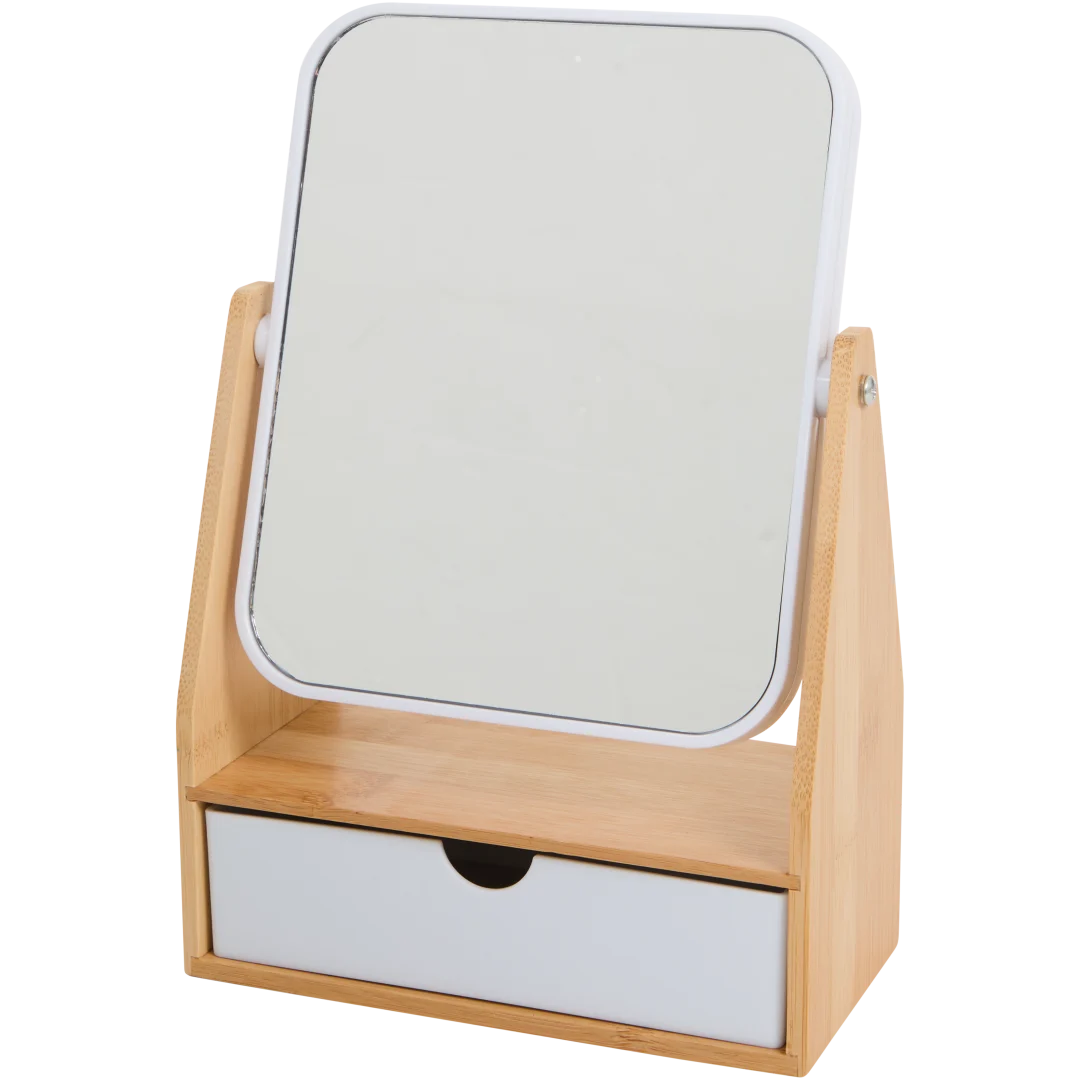 Bamboe spiegel met organizer 17 x 25 cm | diverse kleuren