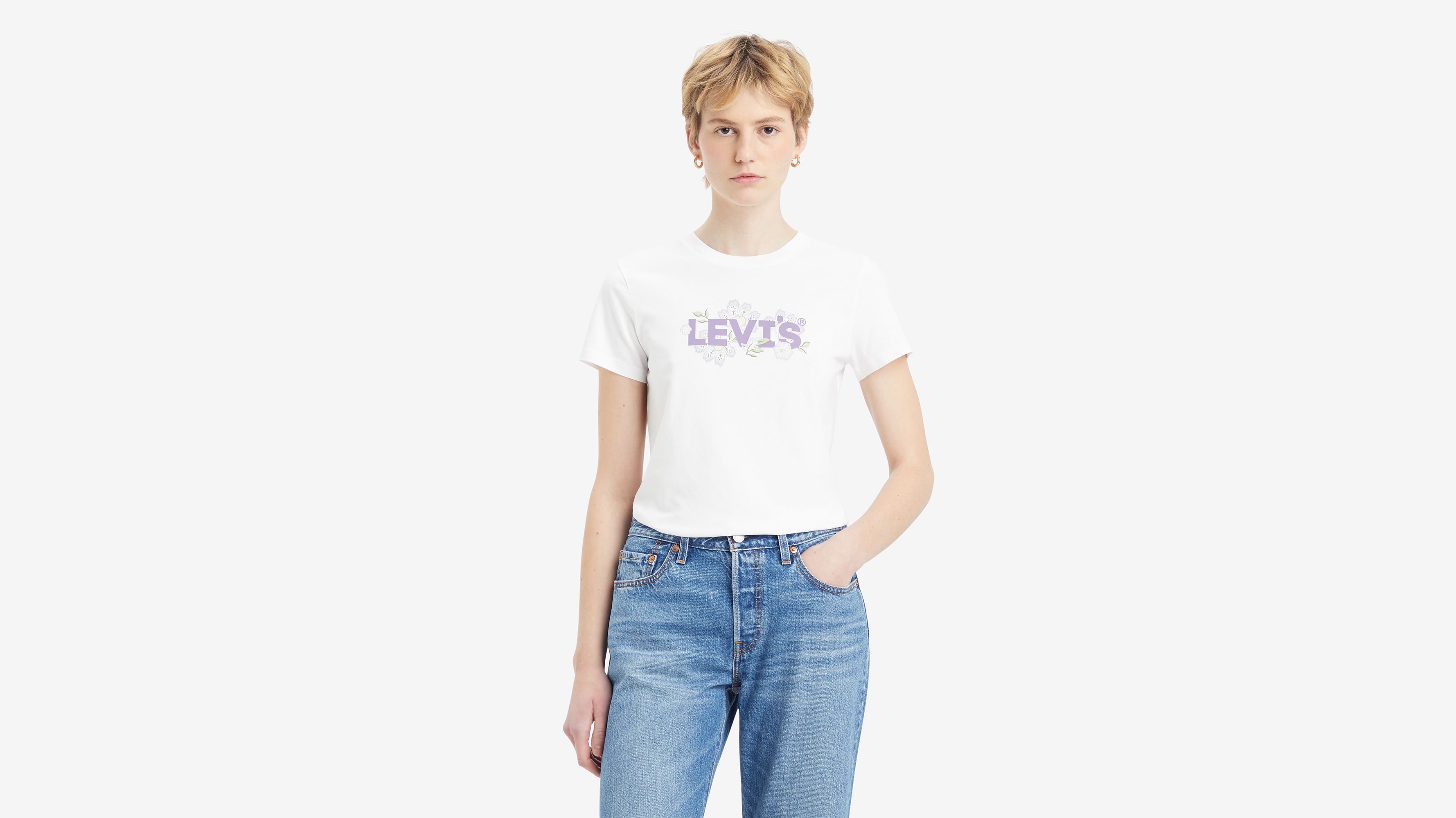 T-shirt Perfect - Janeesah Floral Hl Bright White - Blanc