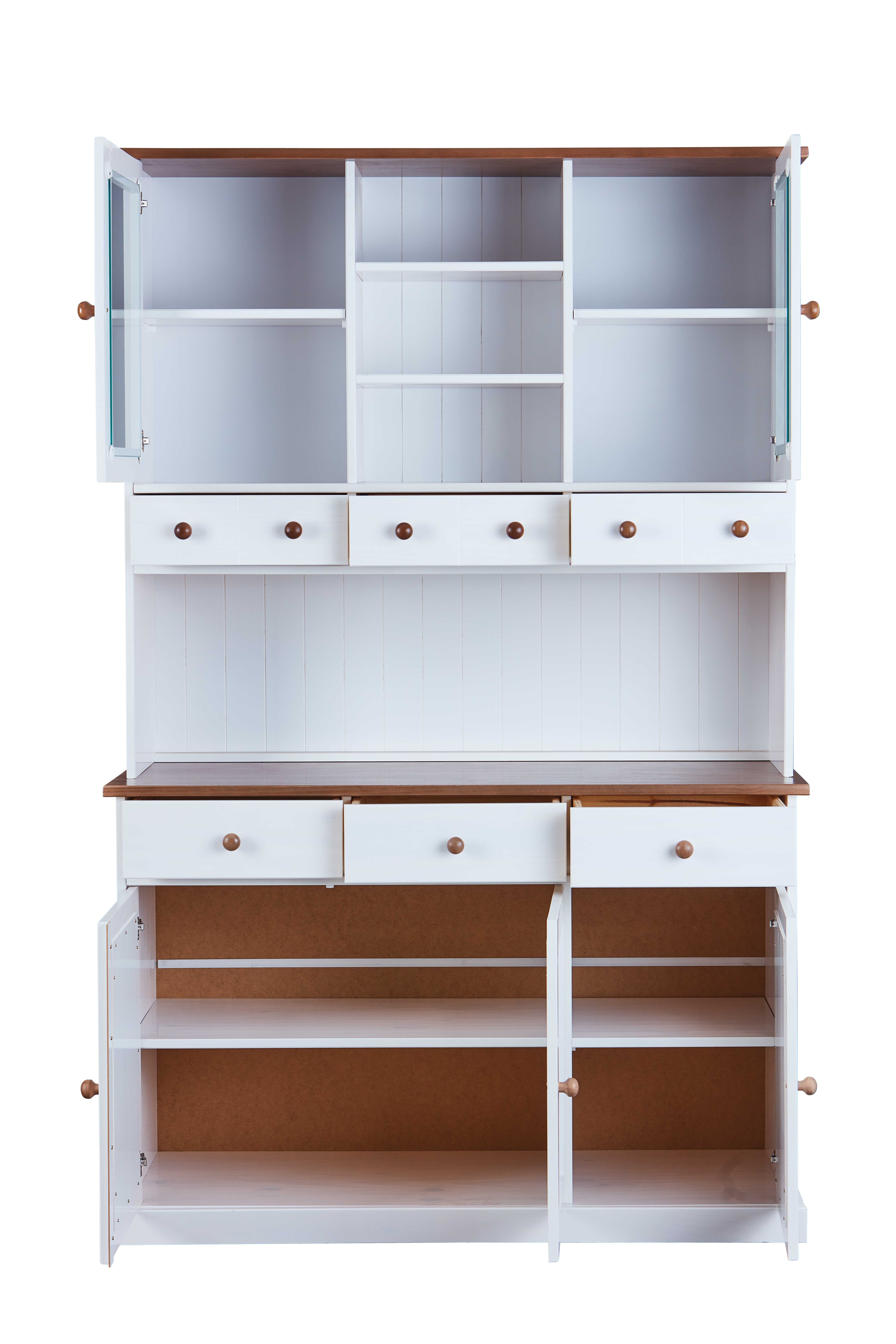 Inter Link FSC Buffet Bufferschrank Westerland - Kiefer Massivholz - 5 Türen, 6 Schubladen - Weiss, Sepia lackiert