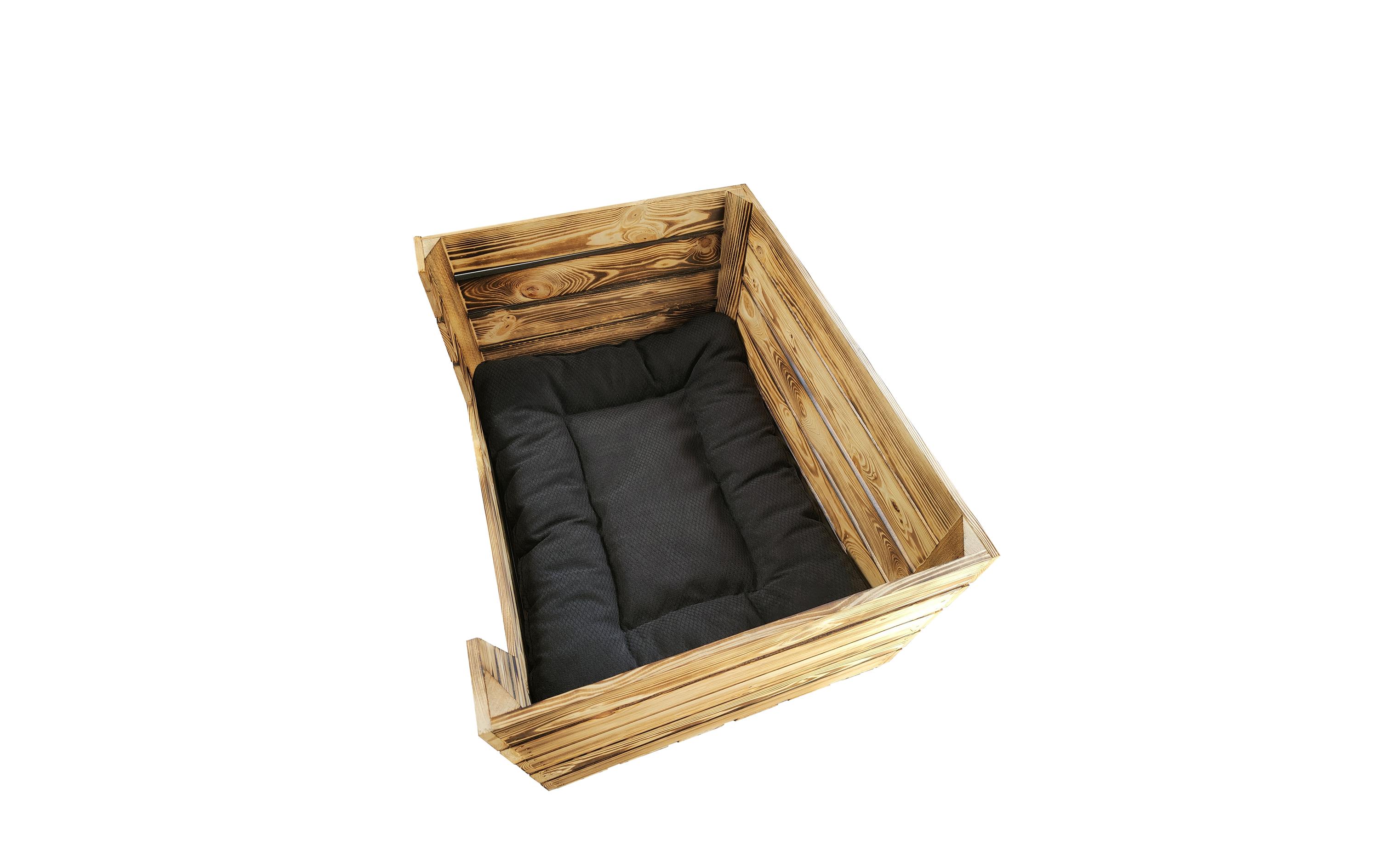 Hunde-Bett Vintage geflammt, 80 x 60 x 45 cm<br>Liegeplatz aus Holzharasse