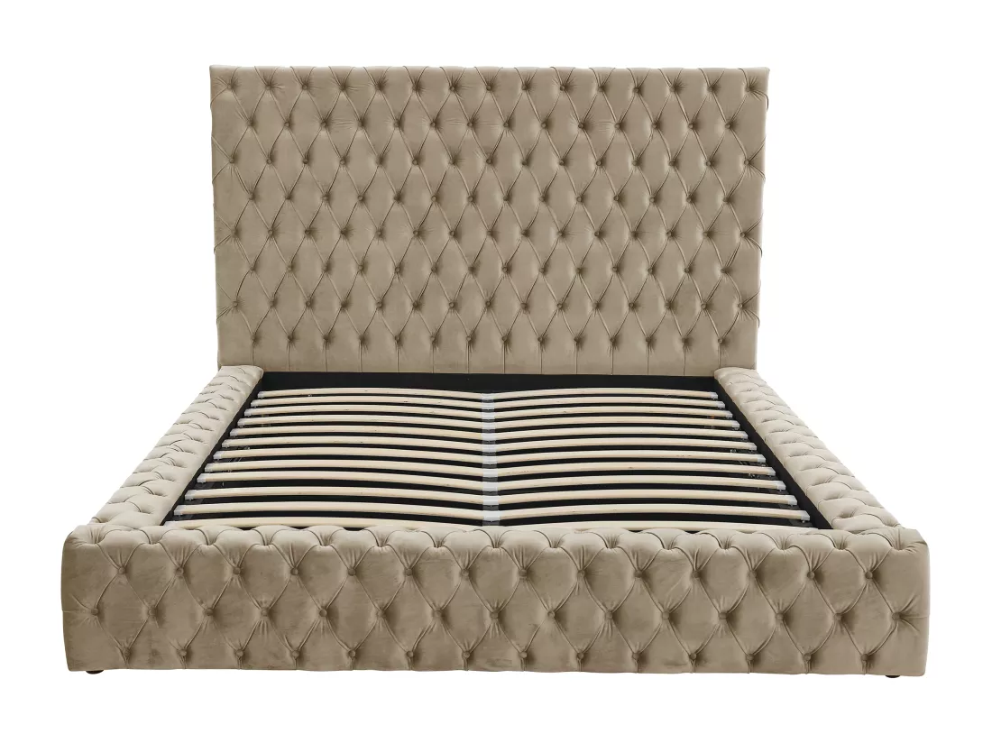 Lit coffre chesterfield 160 x 200 cm - Velours - Taupe - DULENI