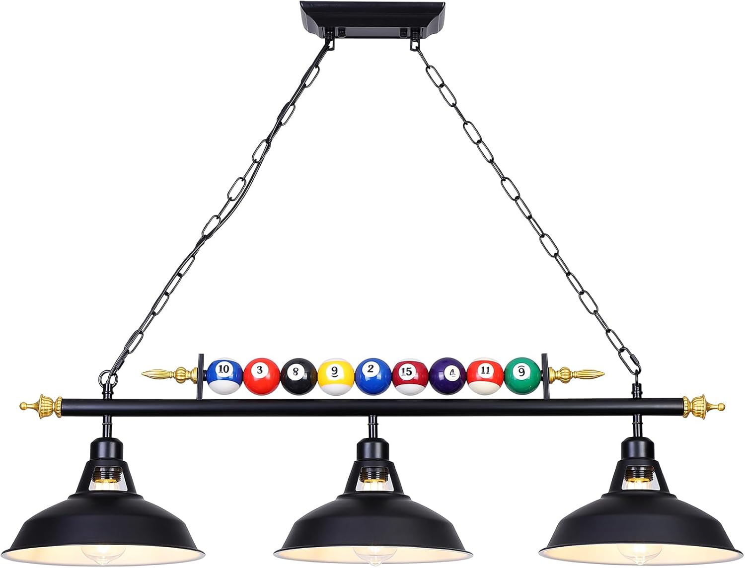 KEELED Billard Lampe Pendelleuchte Schwarz 3 Flammig Vintage Industrial HäNgelampe, 98cm, für Billiard Esstisch, KüCheninsel, Esszimmer, E27-GlüHbirne Nicht Im Lieferumfang Enthalten