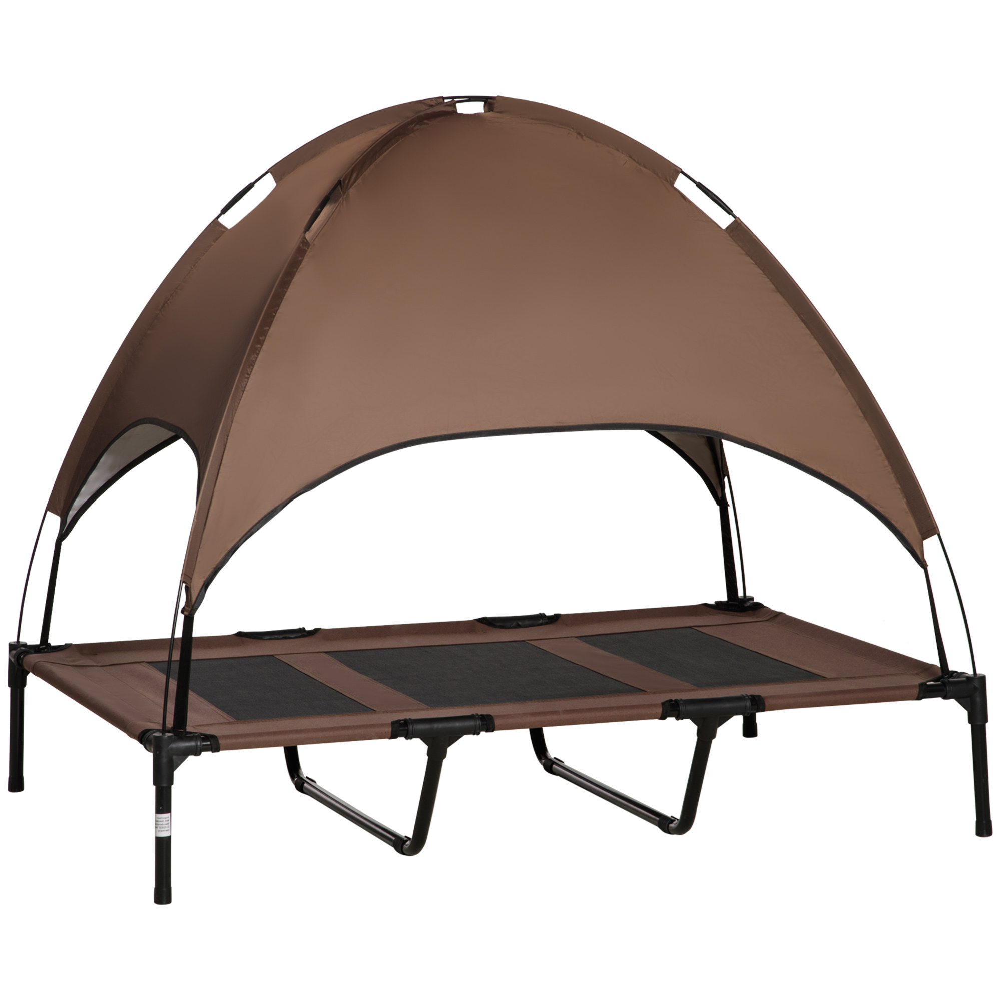 Cama portátil elevada para animais de estimação PawHut com cobertura removível, tecido respirável, para uso interno e externo, 122x92x108 cm, cor café.