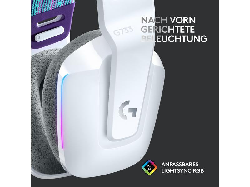 Logitech Headset G733 Lightspeed Weiss Wireless-Gaming-Headset mit DTS 7.1 Surround-Sound und RGB Beleuchtung