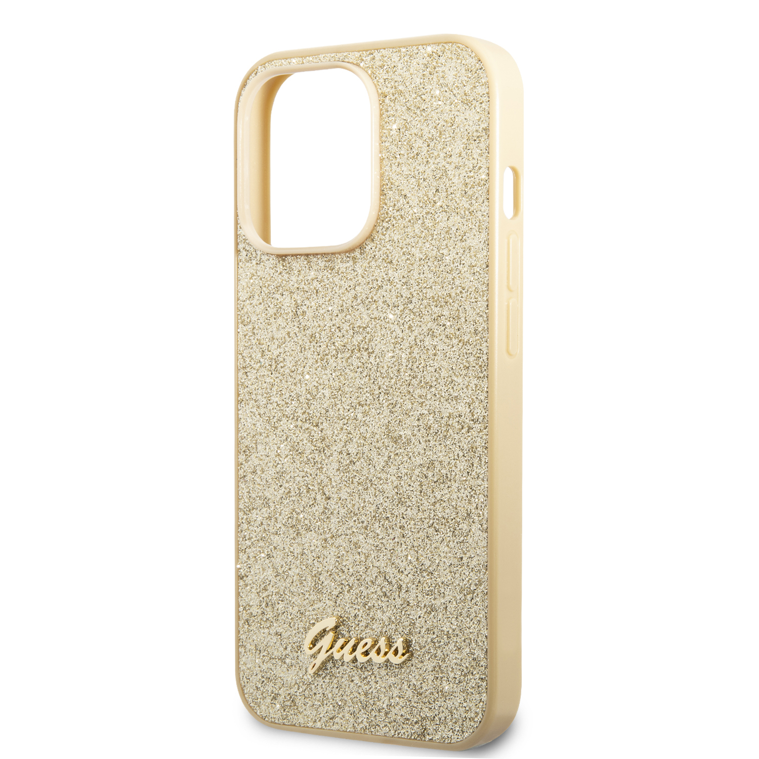 iPhone 14 Pro Max Hardcase Hülle Glitter Script (GUHCP14XHGGSHD) - Gold / Transparent