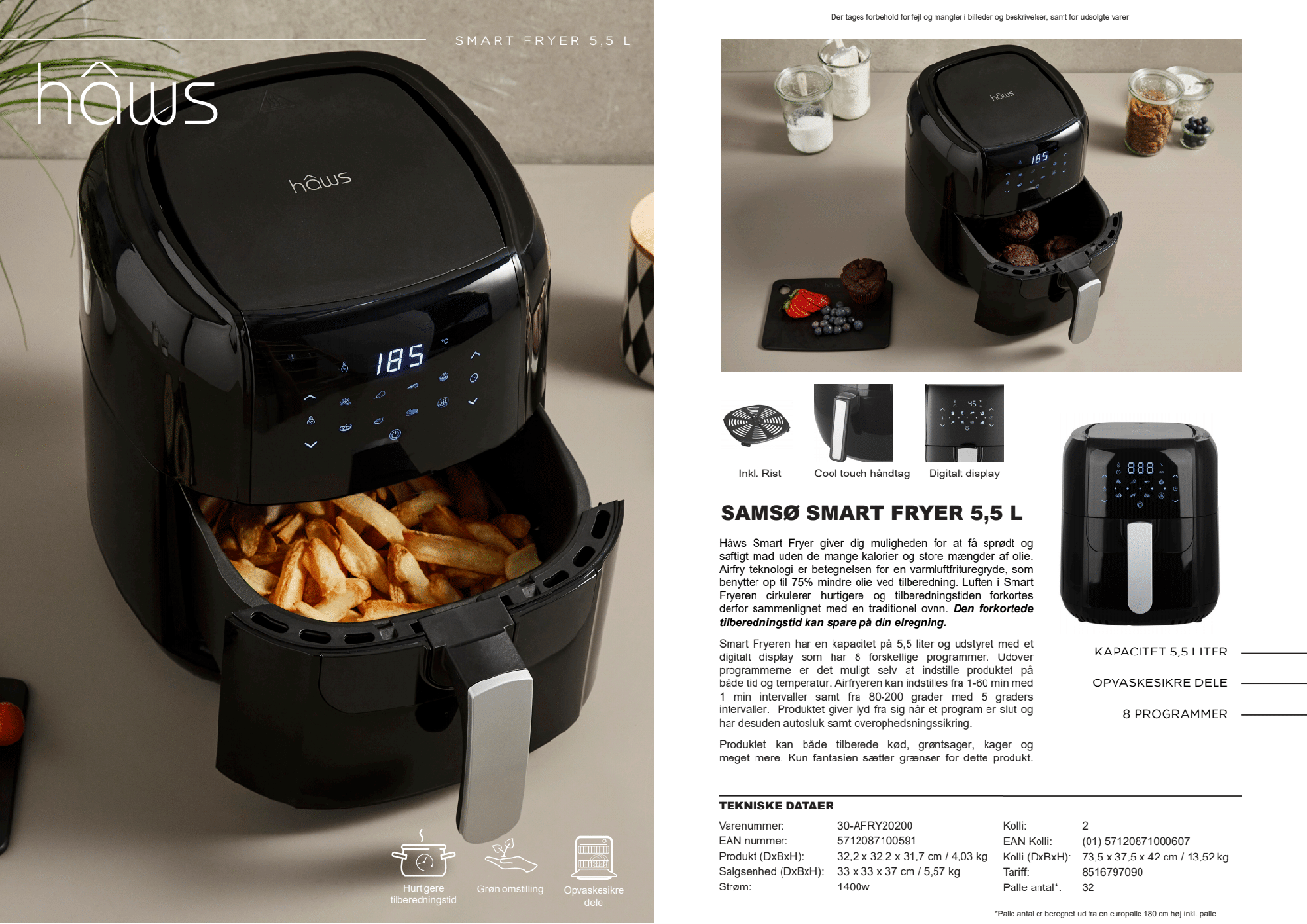 Hâws - Smart Air Fryer 5,5 liter, 1400W