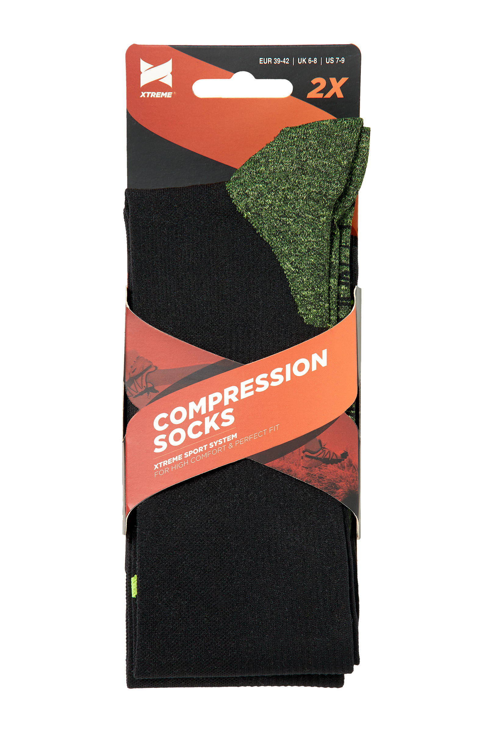 Xtreme compressie hardloopsokken - set van 2 zwart/limegroen