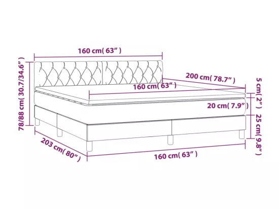 Sommier tapissier matelas et LED Bleu foncé 160x200 cm Velours