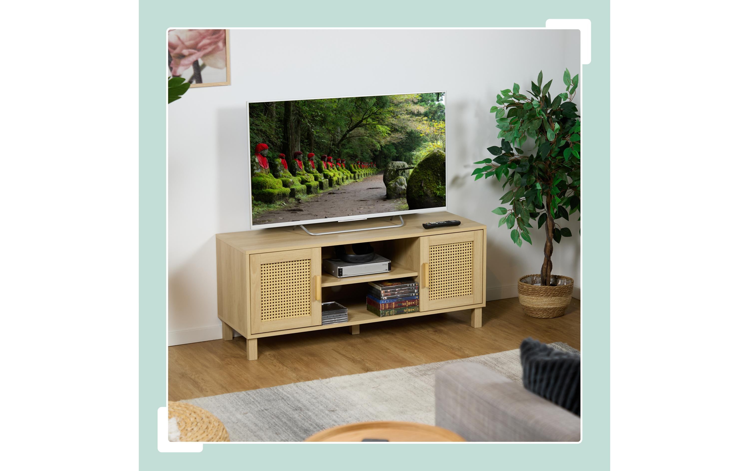 TV-Lowboard 115 x 40 cm, Hellbraun<br>TV-Sideboard im Rattan-Design