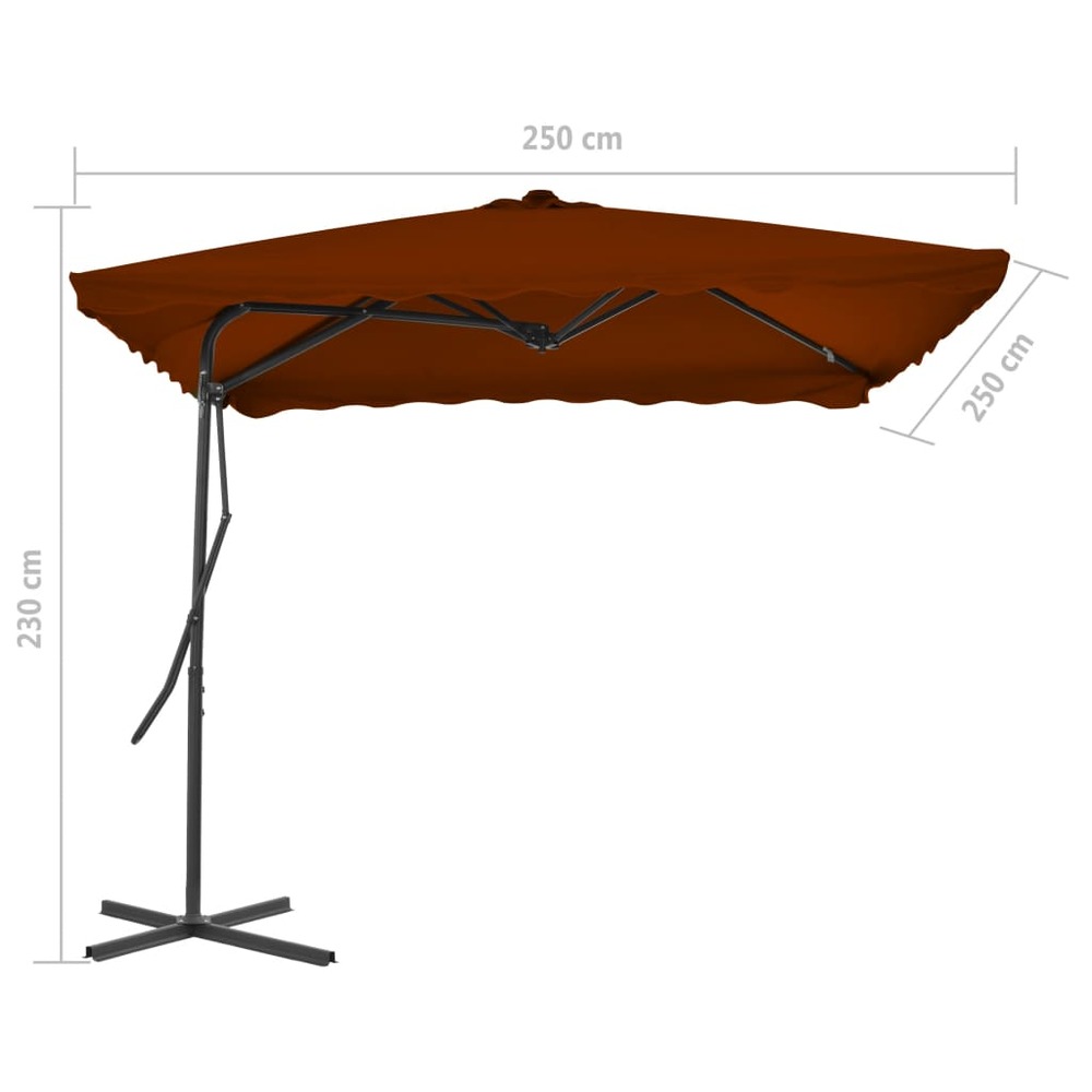 Parasol d'extérieur avec mât en acier 250 x 250 x 230 cm orange foncé