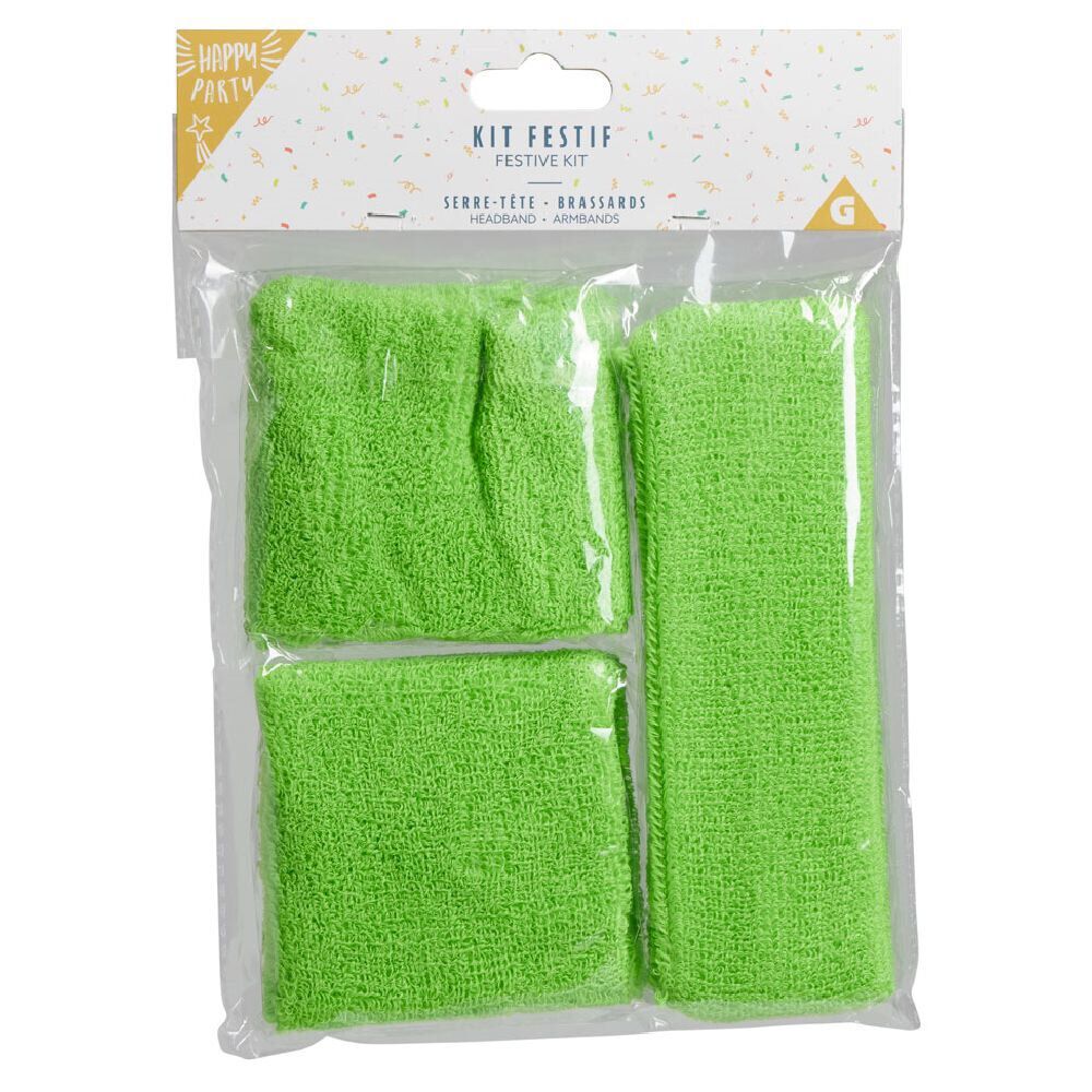 Kit festif 2 bandeaux de poignet et 1 de tête - 4 coloris