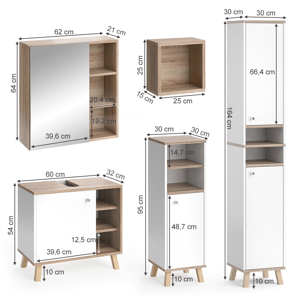 Vicco Badmöbelset Midischrank Hochschrank Unterschrank Spiegelschrank Senyo S/W