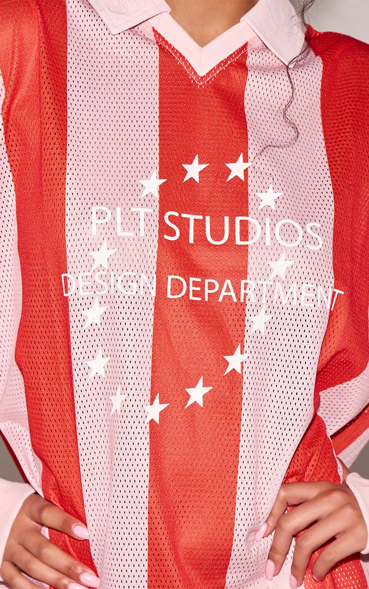 Rose Maillot De Football À Manches Longues Rayé Et Imprimé