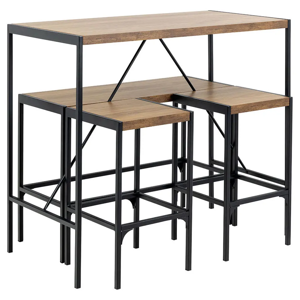 Hioshop Hugo bartafel set tafel- bank en 2 stoelen natuur