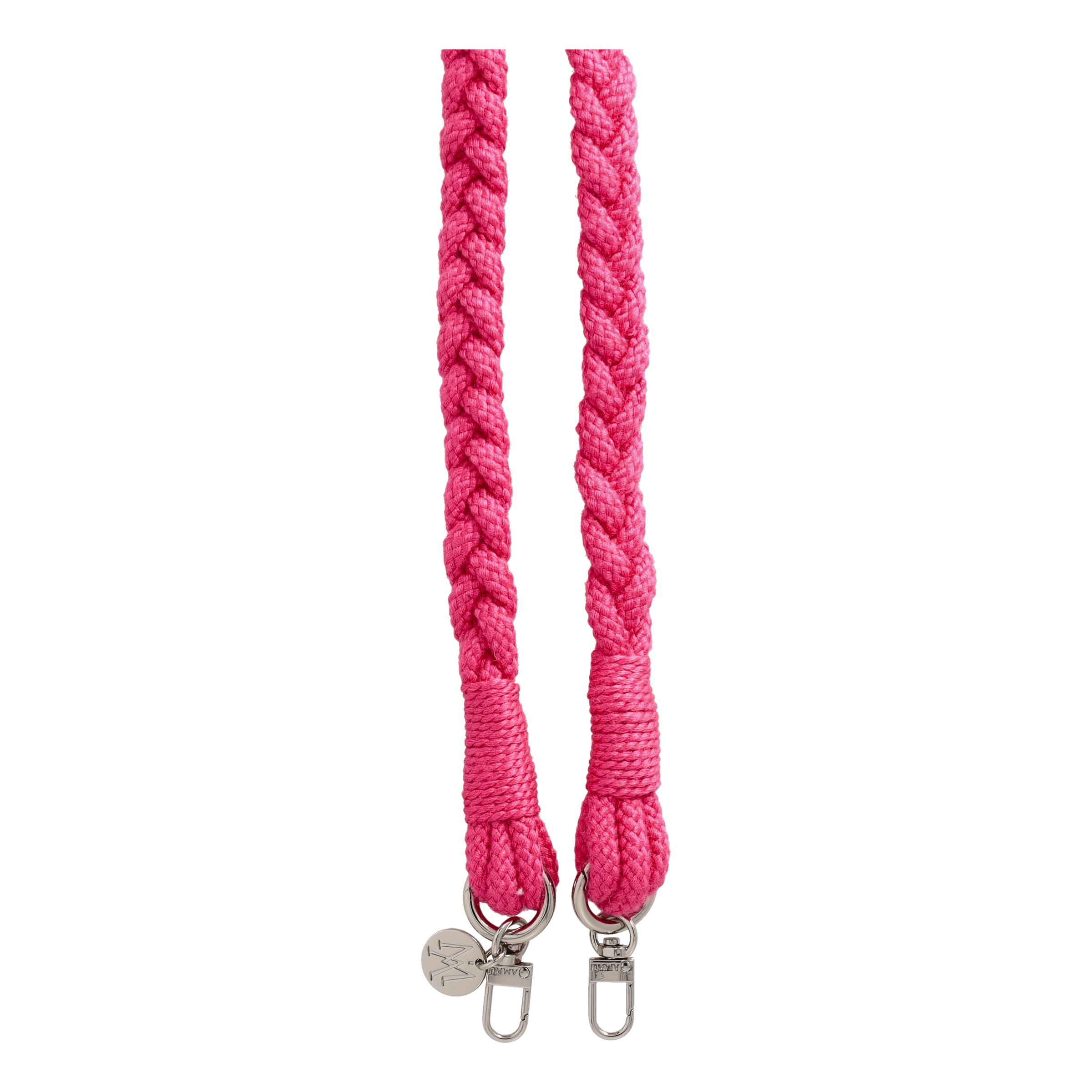 Handgemachte Handykordel Geflochtenes Umhängeband für Handyhüllen Silver - Hot Pink
