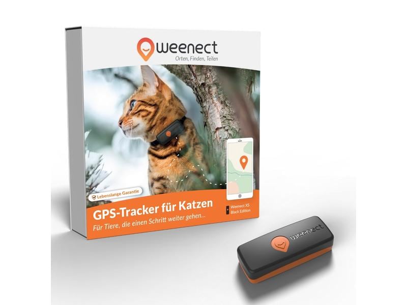 Weenect GPS-Tracker XS für Katzen, Schwarz Der kleinste GPS-Tracker für Katzen