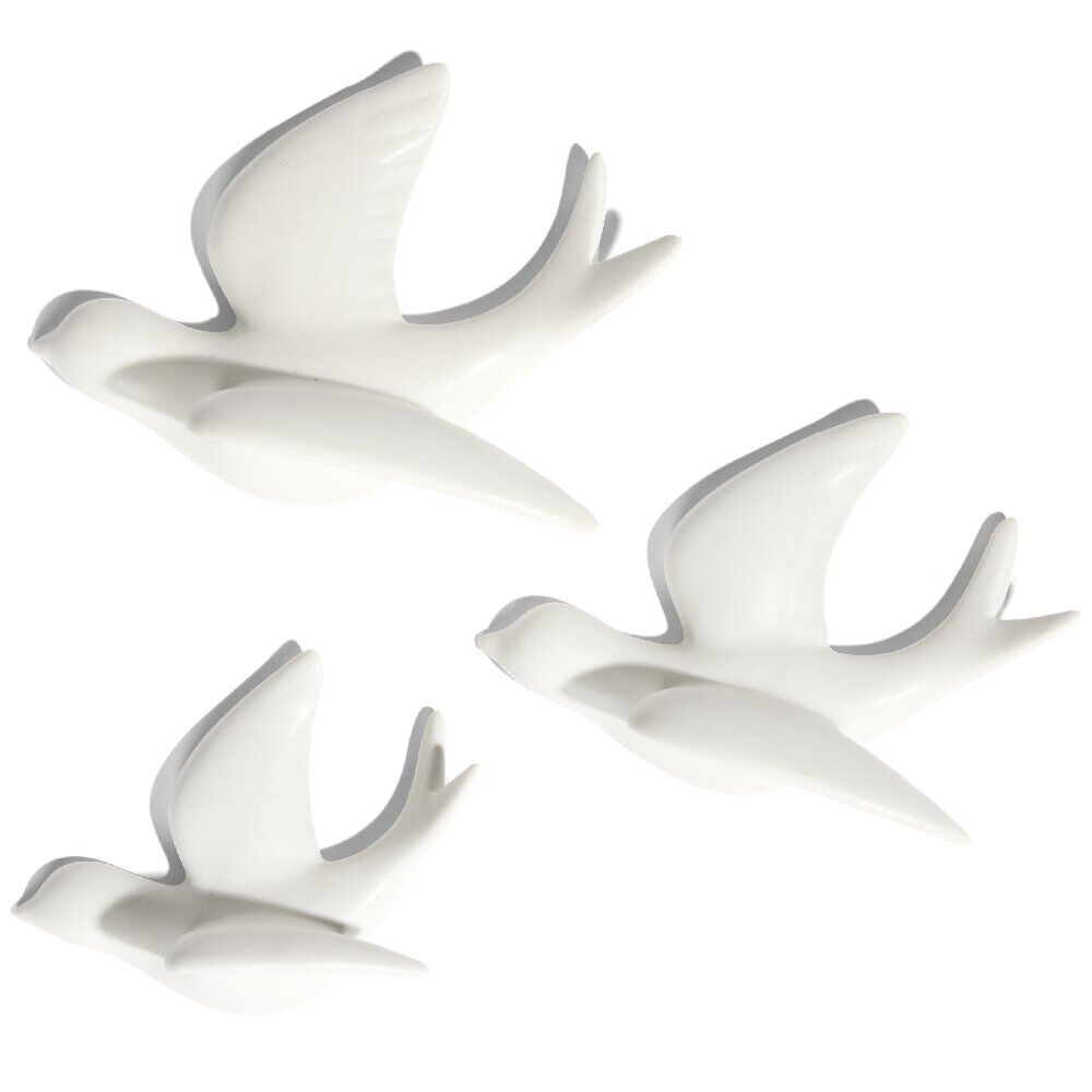 Décoration à poser 3 oiseaux en céramique beige