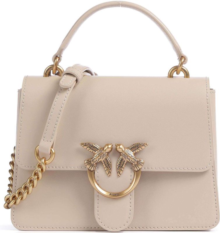 Pinko - Love One - Leren Handtas - Beige - 20 x 14 x 7 cm