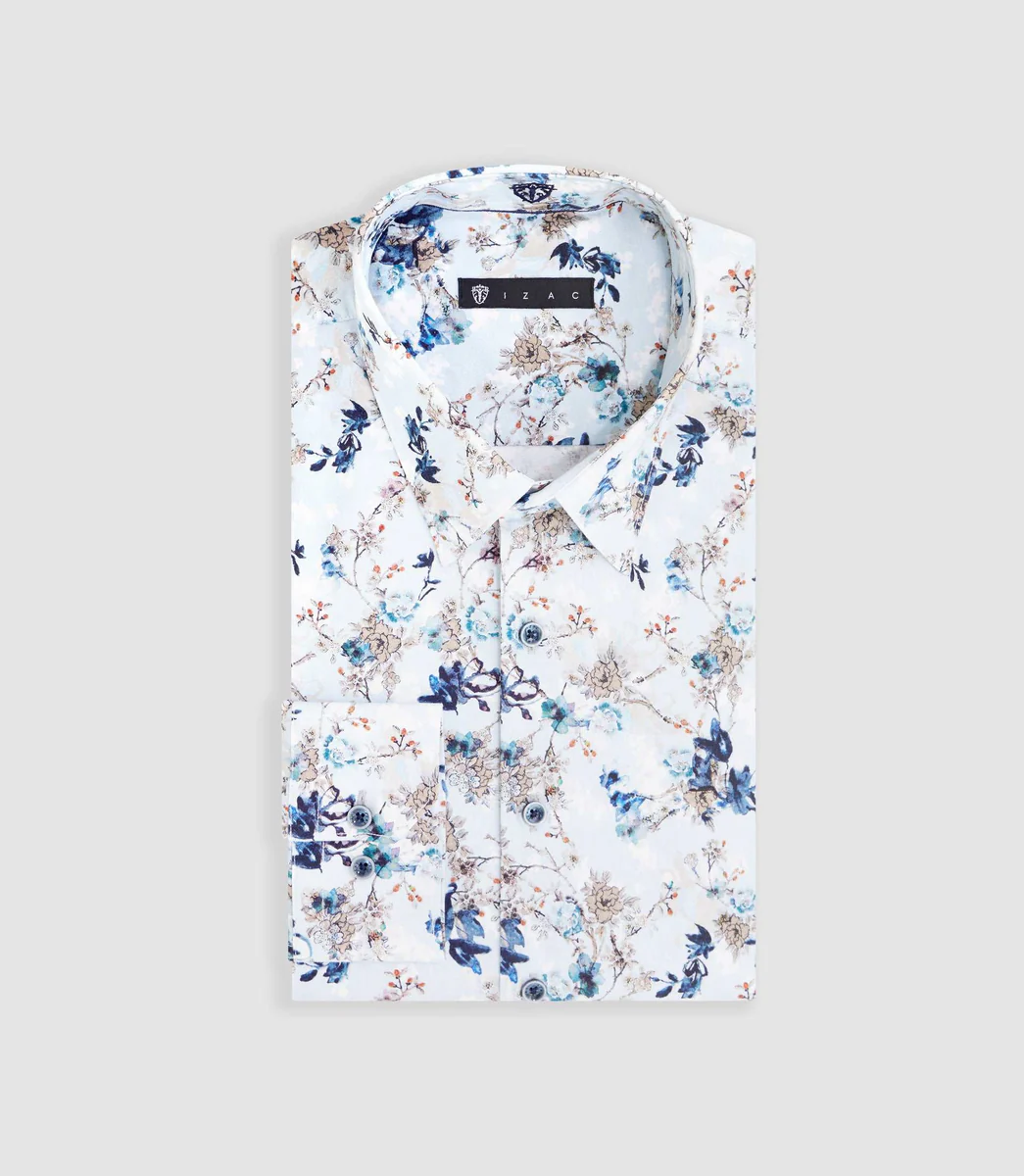 Chemise à imprimé floral bleu ciel 