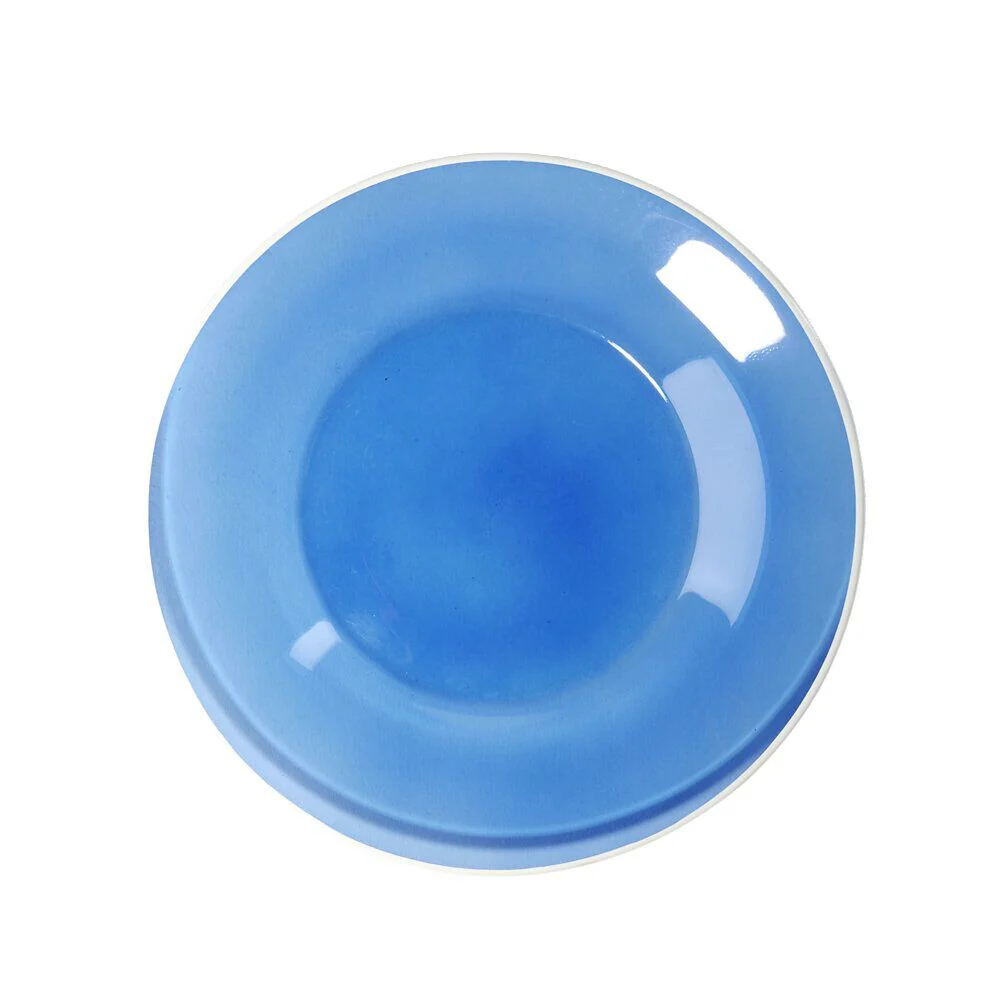 Assiette à dessert en verre bleu bord blanc Ø20cm