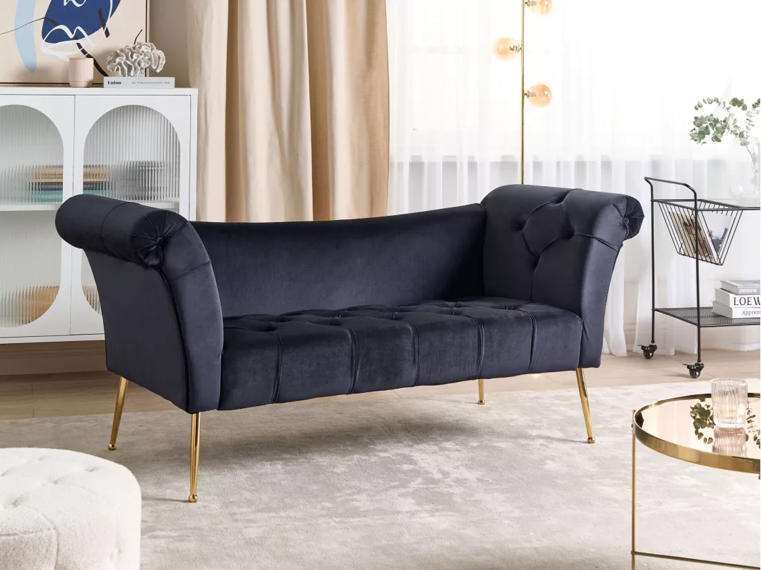 Chaise longue en velours noir NANTILLY