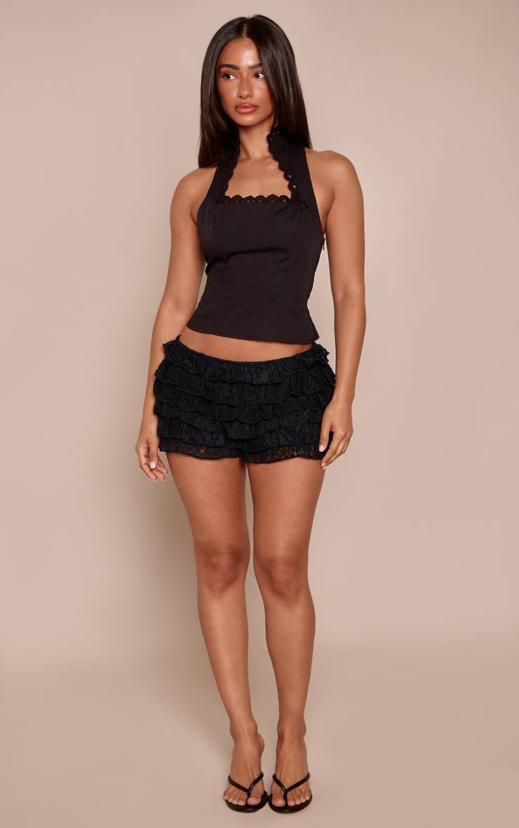 Noir Top Ajusté Sans Manches À Col Broderie Cœur Petite