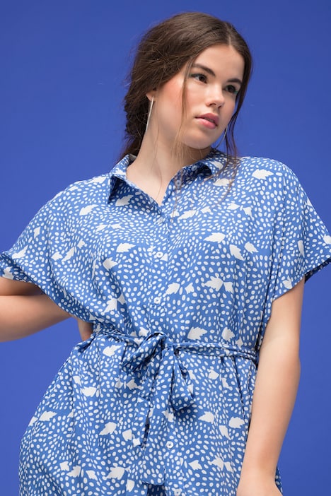 Maxikleid, oversized, Allover-Print, Hemdkragen, Knopfleiste