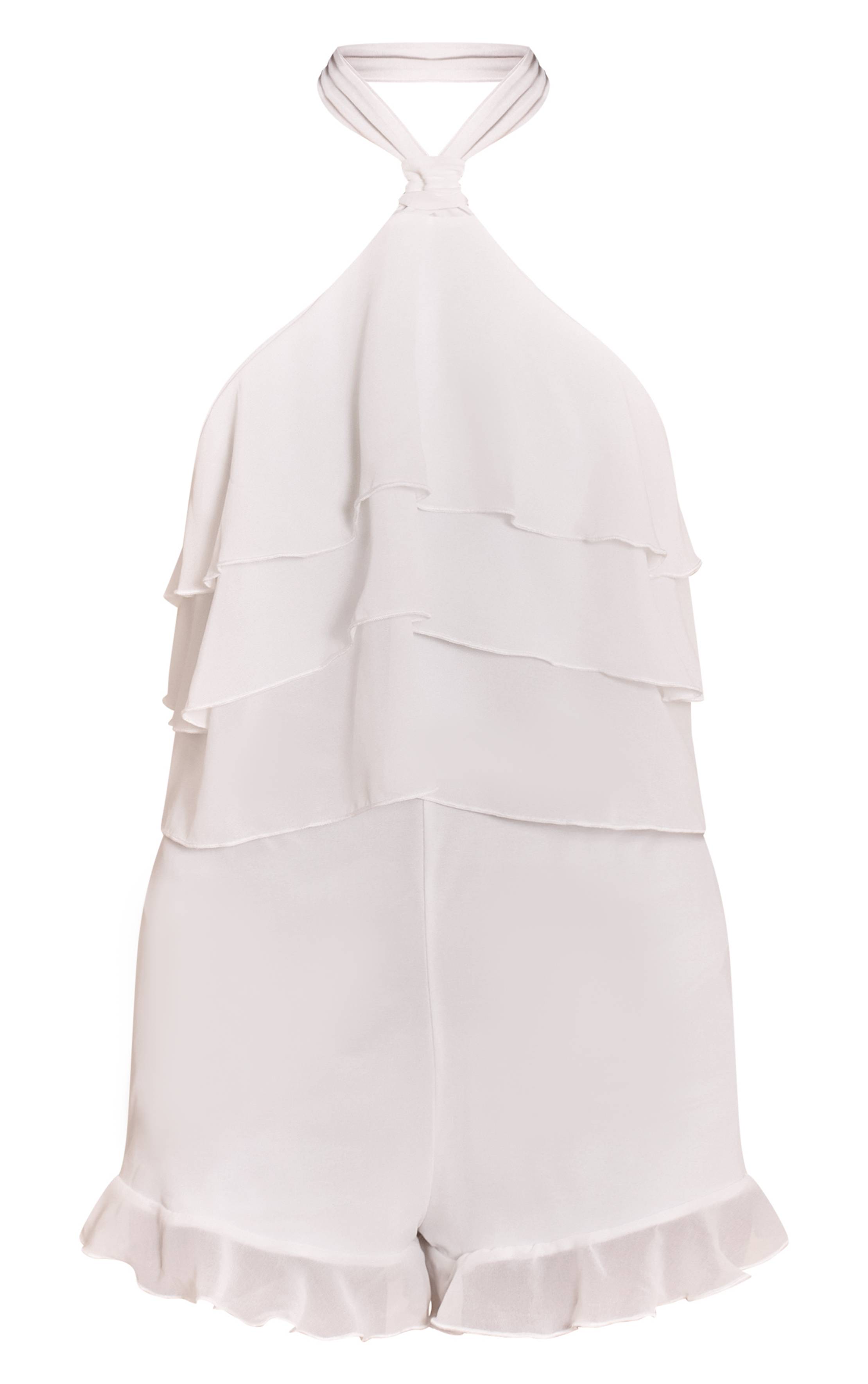 Blanc Combi-short En Mousseline À Col Licou Avec Volants