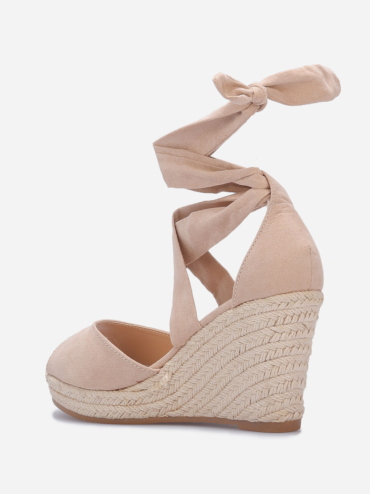 Sandales compensées en suédine à nouer- Beige