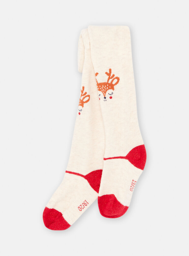 Collant beige chiné noël pour bébé fille