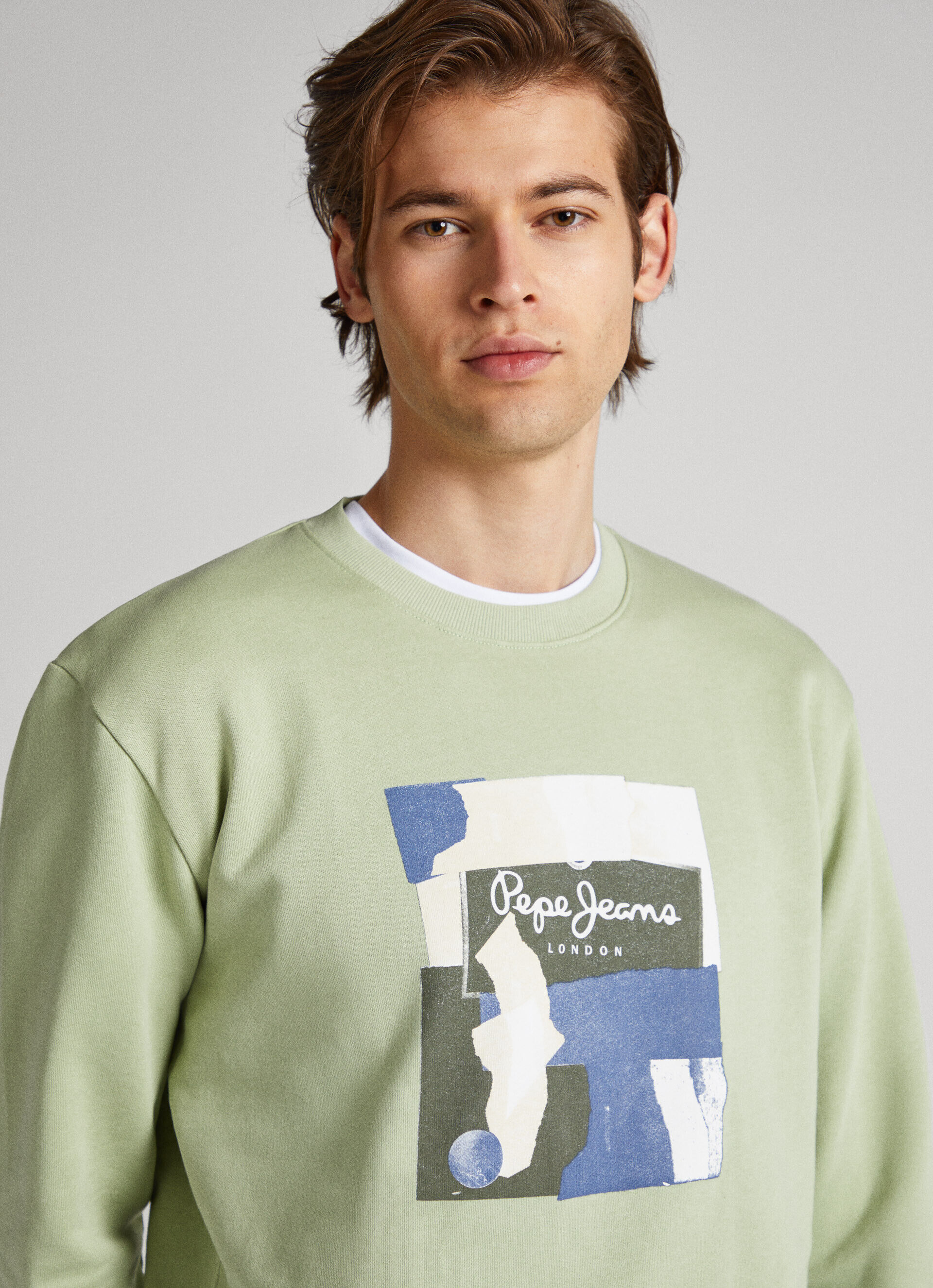 Moletom de algodão com gola redonda - verde coentro