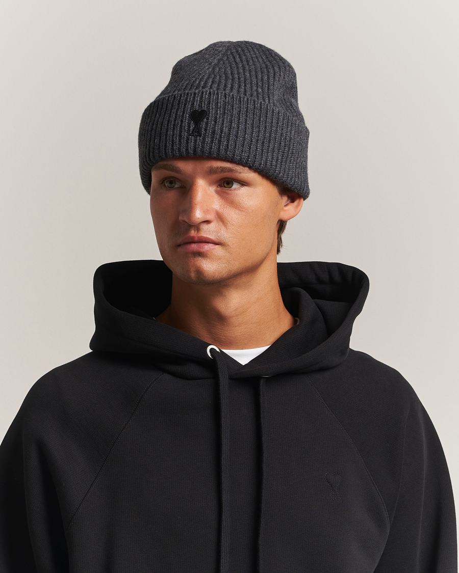 AMI Heart Logo Beanie Dark Grey