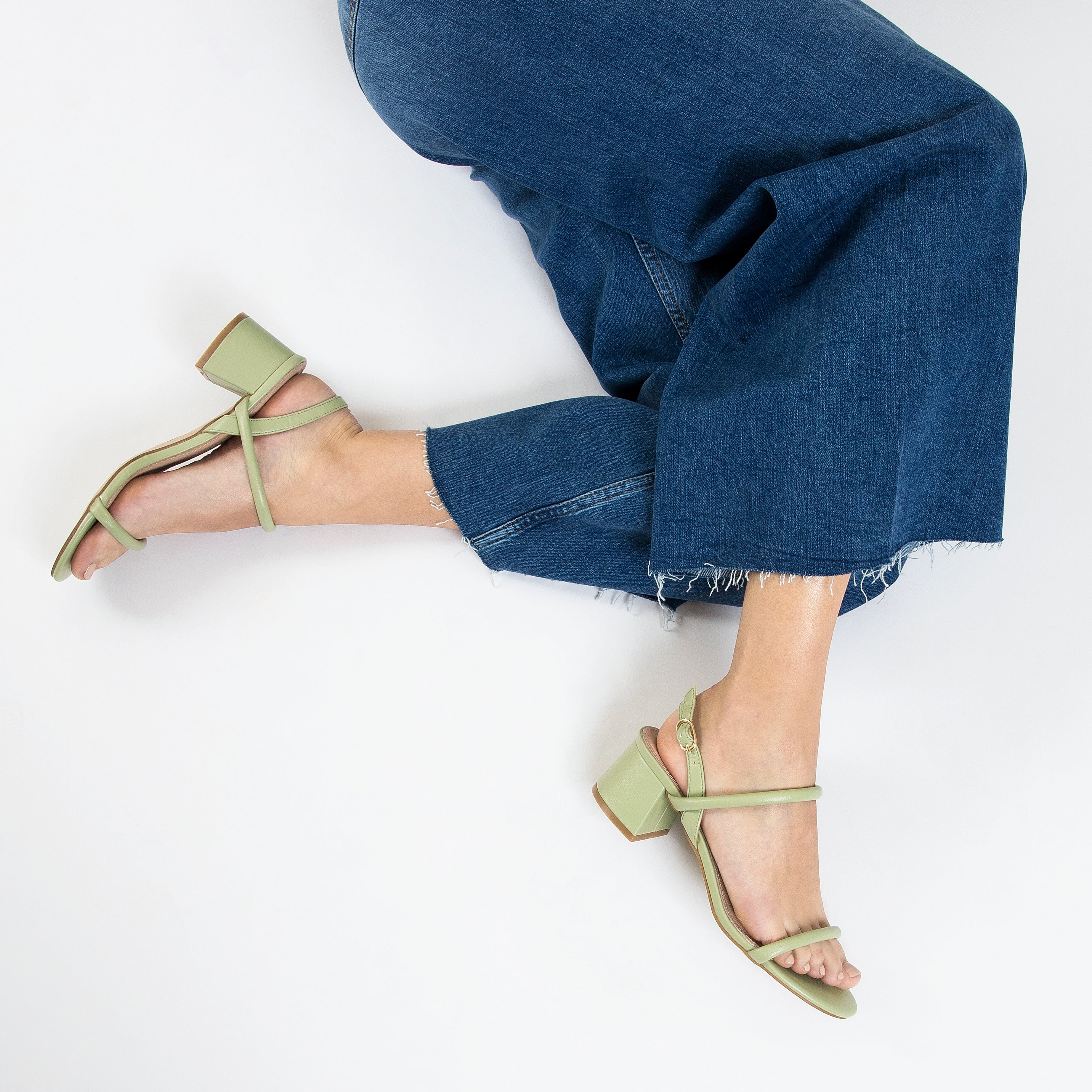Sandales à talon, Compensées-Sandales à talon minimalistes Oriane vert pastel