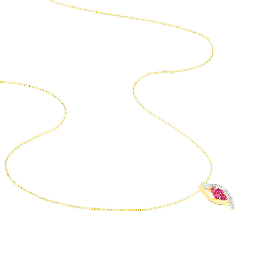 Collier Hoela Or Jaune Diamant Et Rubis