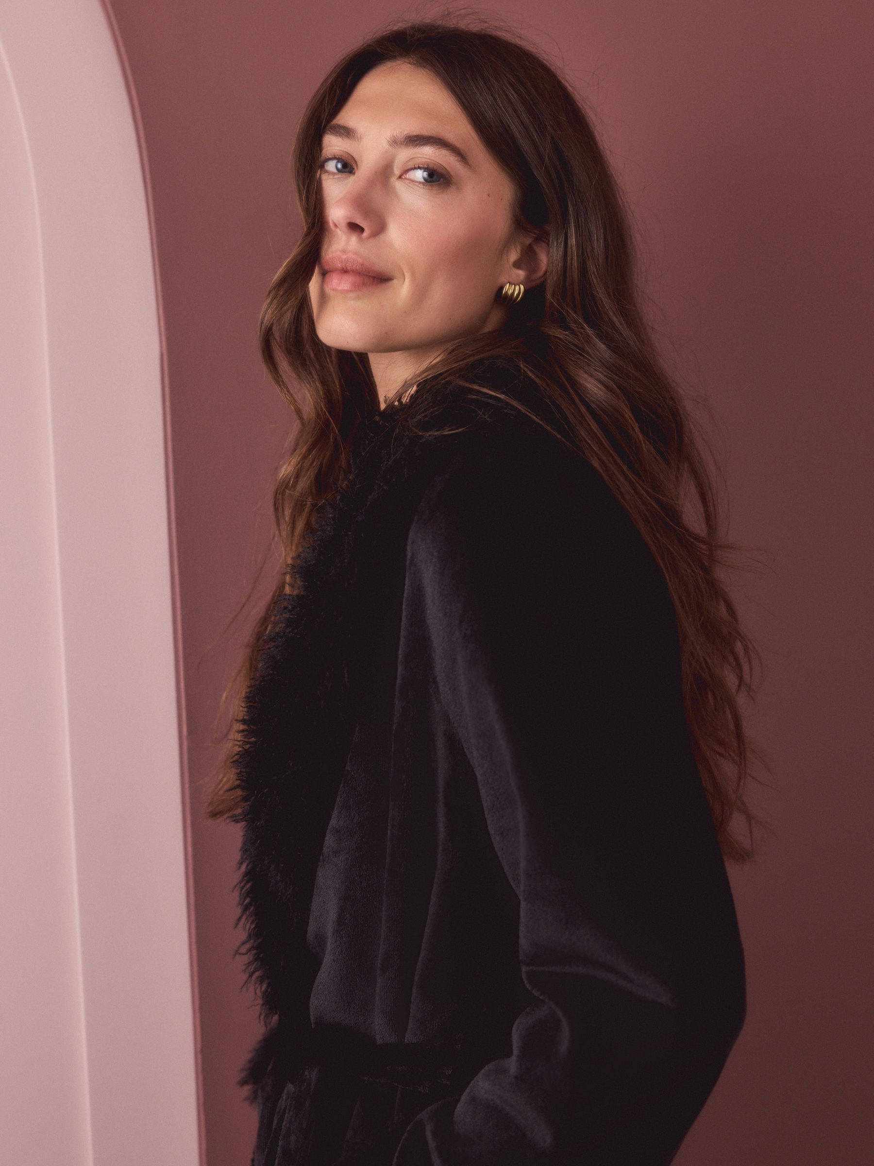 Zwart - Fur Trim Robe