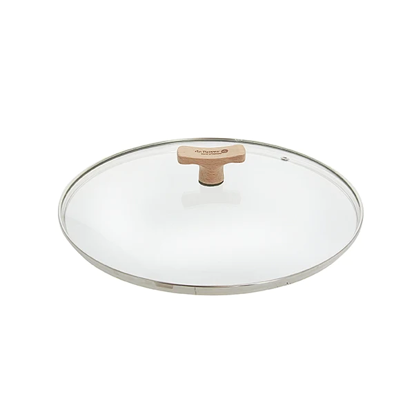 Couvercle verre 32 cm bouton bois de hêtre De Buyer