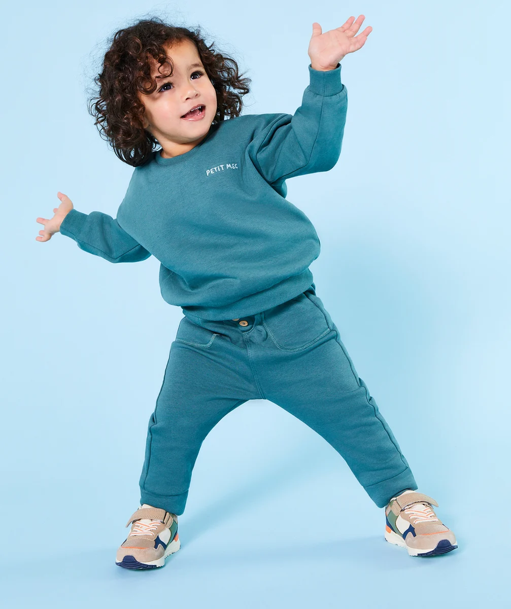JOGGING BÉBÉ GARÇON EN FIBRES RECYCLÉES ET MOLLETON VERT