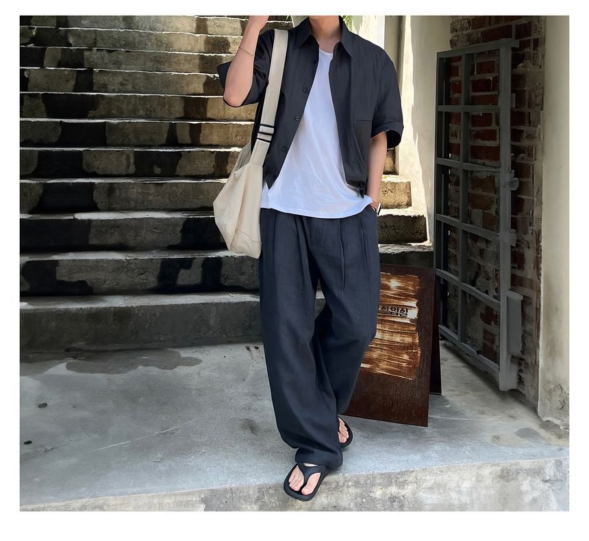 Okwano - Mid Rise Plain Wide Leg Pants