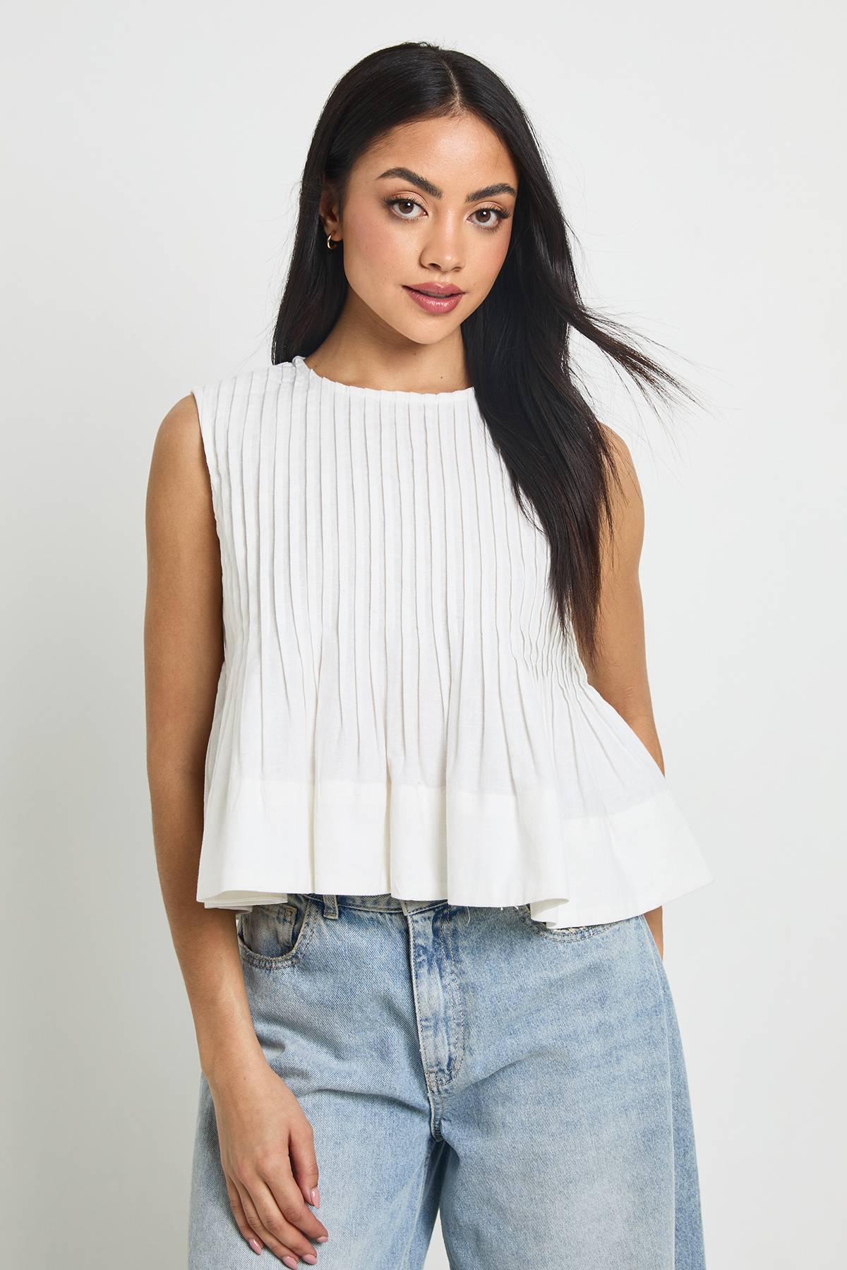 boohoo Haut Plissé Aspect Lin