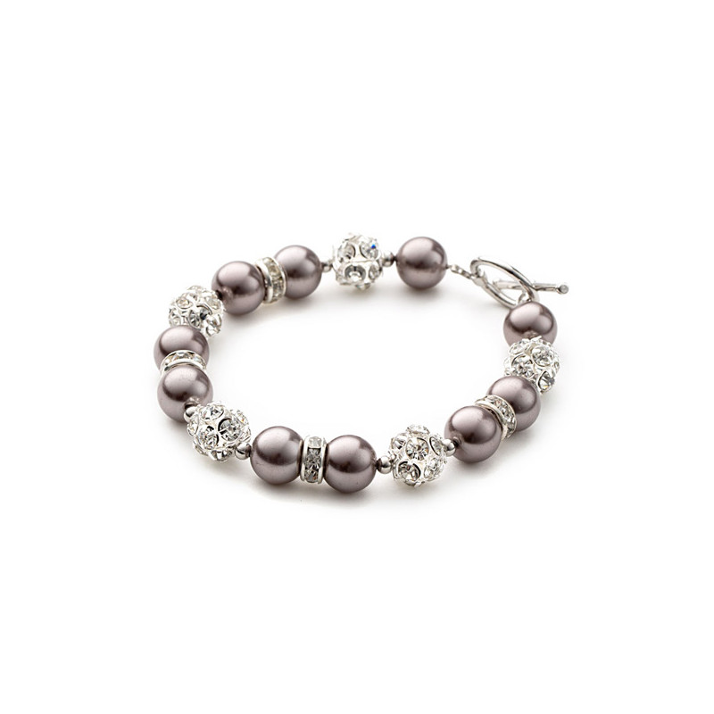 Parure Collier, Bracelet et Boucles d'oreilles Perles Bronze, Cristal et Plaqué Rhodium