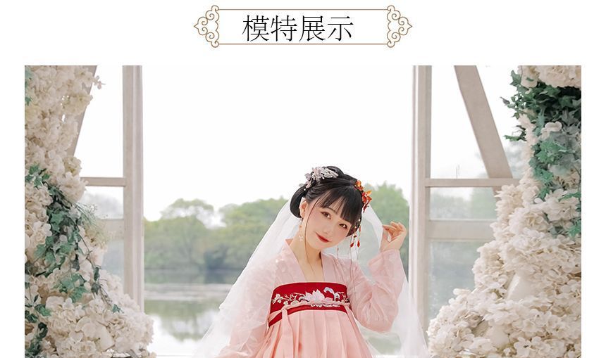 Francoix - Set: Hanfu-top met lange mouwen + maxi-A-lijn rok met geborduurde bloemen