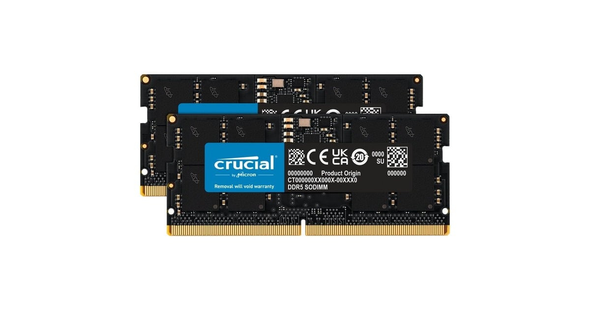 Crucial64 GB DDR5-4800 Kit laptopgeheugen  (Zwart, CT2K32G48C40S5)